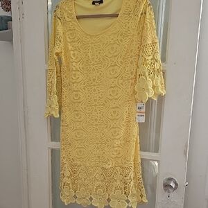 Alfani Yellow Floral Lace Long Sleeve Dress